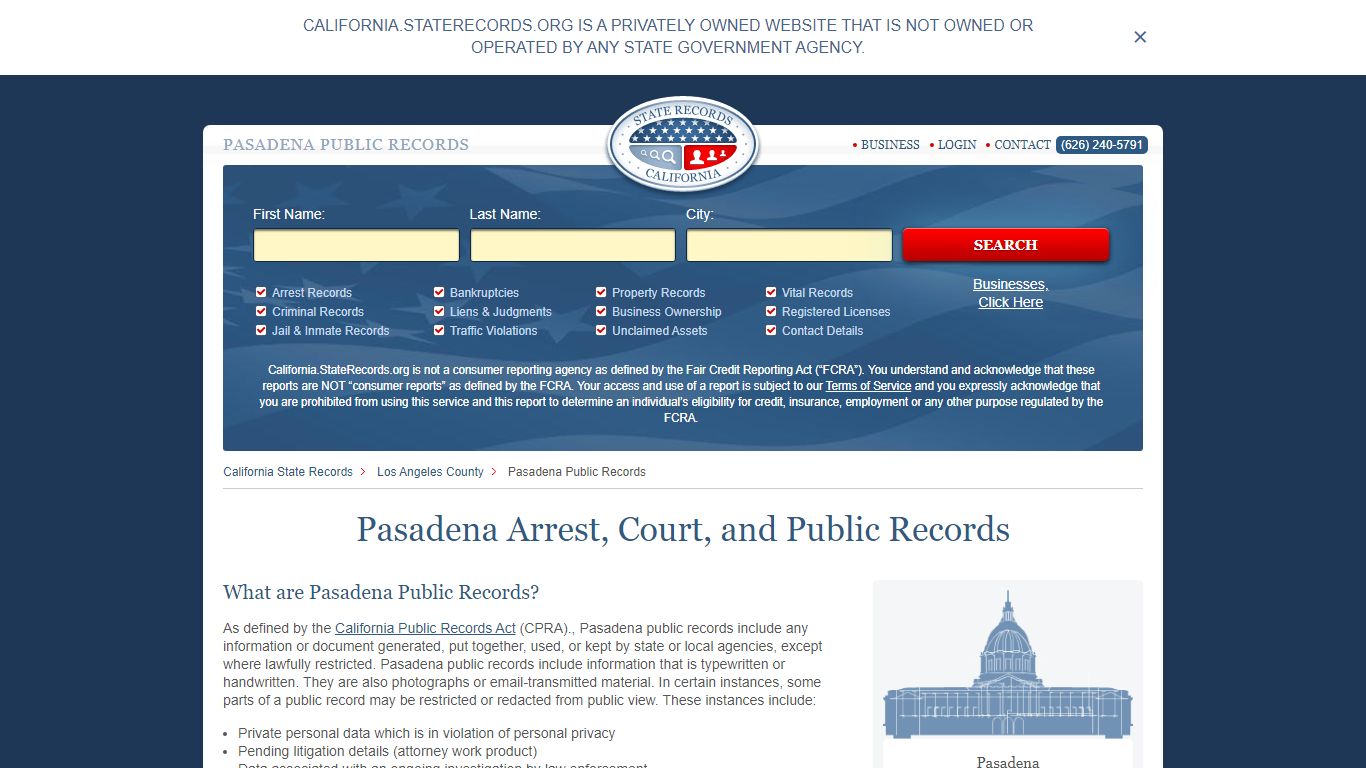 Pasadena Arrest, Court, and Public Records